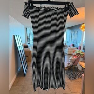 Striped Black and White Dress, Off Shoulder